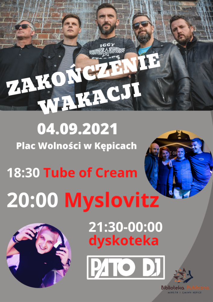 Plakat zapraszajacy na koncerty z okazji Zakończenia Wakacji.